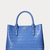 New England Blue Women’s Ralph Lauren Embossed Leather Medium Marcy Satchel Bags