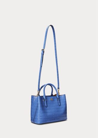 New England Blue Women’s Ralph Lauren Embossed Leather Medium Marcy Satchel Bags