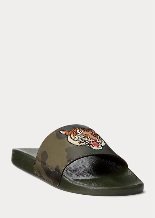 Olive Men’s Ralph Lauren Tiger Camo Leather Slippers Olive Men’s Ralph Lauren Tiger Camo Leather Slippers