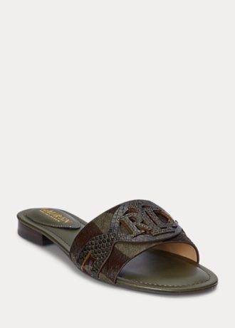 Olive Women’s Ralph Lauren Alegra Zebra-Print Haircalf Flat Shoes