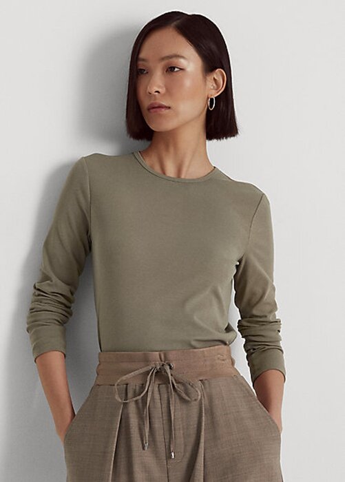 Olive Women’s Ralph Lauren Cotton-Blend Long-Sleeve Tops Olive Women’s Ralph Lauren Cotton-Blend Long-Sleeve Tops