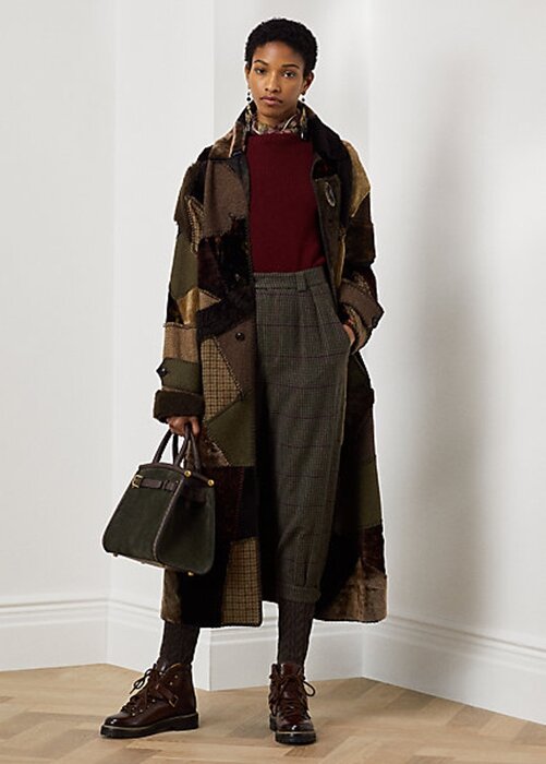 Olive Women’s Ralph Lauren Harmon Patchwork Shearling Coats Olive Women’s Ralph Lauren Harmon Patchwork Shearling Coats