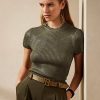 Olive Women’s Ralph Lauren Lacquered Silk Short-Sleeve Sweaters