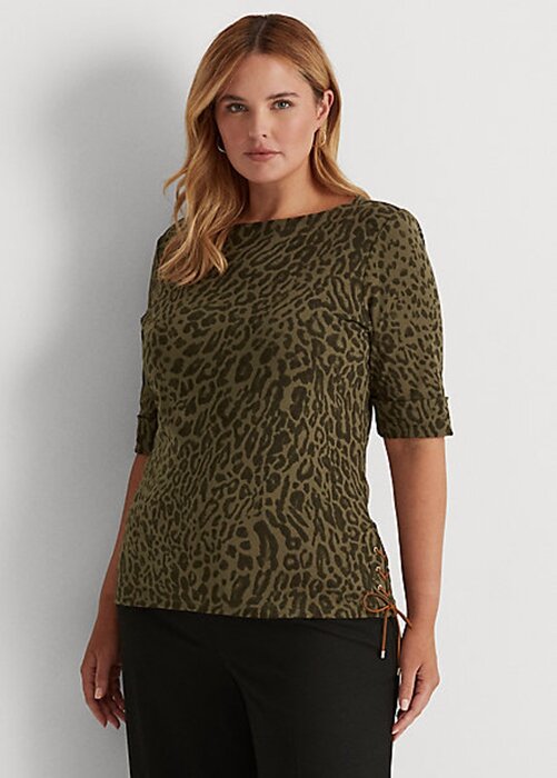 Olive Women’s Ralph Lauren Ocelot-Print Cotton Boatneck Tops Olive Women’s Ralph Lauren Ocelot-Print Cotton Boatneck Tops