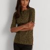 Olive Women’s Ralph Lauren Ocelot-Print Cotton Boatneck Tops