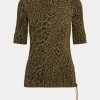 Olive Women’s Ralph Lauren Ocelot-Print Cotton Boatneck Tops