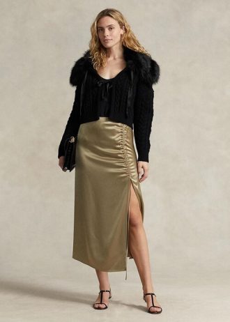 Olive Women’s Ralph Lauren Ruched Tie-detail Satin Skirts