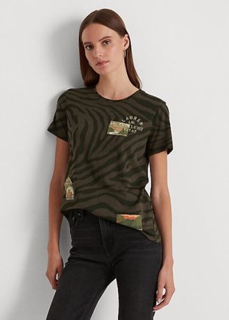 Olive Women’s Ralph Lauren Zebra-Print Jersey T Shirts