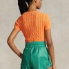 Orange Women’s Ralph Lauren Cable-Knit Cotton Short-Sleeve Sweaters