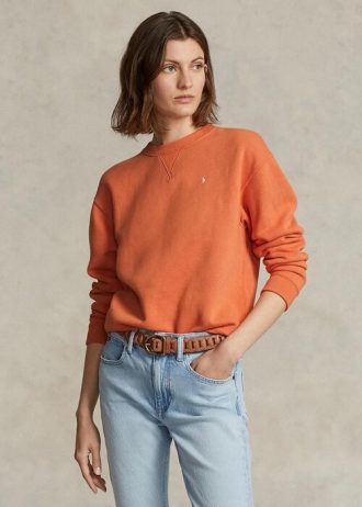 Orange Women’s Ralph Lauren Fleece Crewneck Pullover Sweatshirts