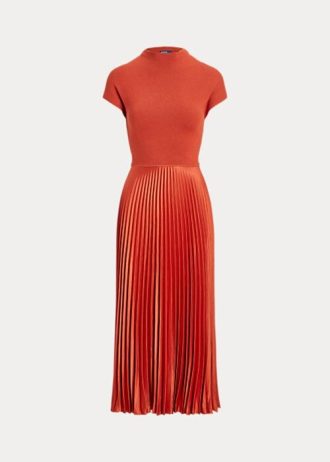 Orange Women’s Ralph Lauren Hybrid-Pleated Mockneck Dress
