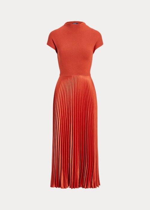 Orange Women’s Ralph Lauren Hybrid-Pleated Mockneck Dress Orange Women’s Ralph Lauren Hybrid-Pleated Mockneck Dress