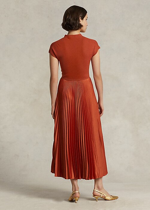 Orange Women’s Ralph Lauren Hybrid-Pleated Mockneck Dress Orange Women’s Ralph Lauren Hybrid-Pleated Mockneck Dress