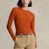 Orange Women’s Ralph Lauren Ribbed Suede-Trim Long-Sleeve T Shirts Orange Women’s Ralph Lauren Ribbed Suede-Trim Long-Sleeve T Shirts