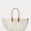 Parchment Cream Women’s Ralph Lauren Leather-Trim Crochet Large Bellport Tote Bags