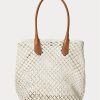 Parchment Cream Women’s Ralph Lauren Leather-Trim Crochet Large Bellport Tote Bags
