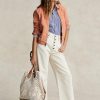 Parchment Cream Women’s Ralph Lauren Leather-Trim Crochet Large Bellport Tote Bags