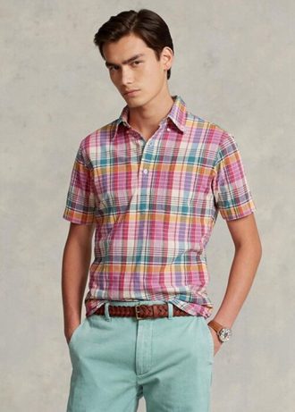 Pink Men’s Ralph Lauren Classic Fit Madras Popover  Shirts