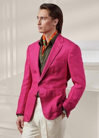 Pink Men’s Ralph Lauren Kent Basket-weave Linen-silk Sport Blazers