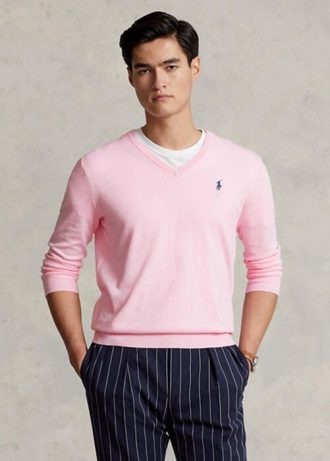Pink Men’s Ralph Lauren Slim Fit Textured Cotton Jumper Sweaters