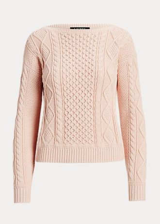 Pink Women’s Ralph Lauren Aran-Knit Cotton Boatneck Sweaters