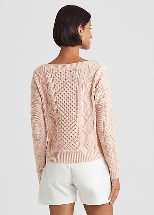 Pink Women’s Ralph Lauren Aran-Knit Cotton Boatneck Sweaters Pink Women’s Ralph Lauren Aran-Knit Cotton Boatneck Sweaters