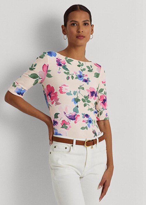 Pink Women’s Ralph Lauren Floral Stretch Cotton T Shirts Pink Women’s Ralph Lauren Floral Stretch Cotton T Shirts