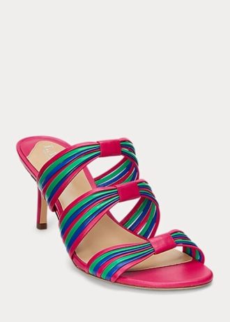 Pink Women’s Ralph Lauren Lorraine Striped Nappa Leather Sandals