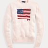 Pink Women’s Ralph Lauren Pink Pony Flag Cotton Sweaters