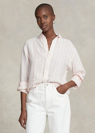 Pink Women’s Ralph Lauren Relaxed Fit Striped Linen Shirts