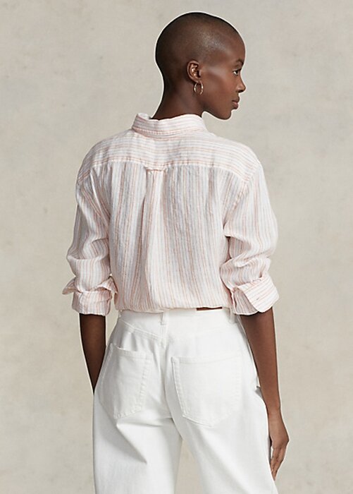 Pink Women’s Ralph Lauren Relaxed Fit Striped Linen Shirts Pink Women’s Ralph Lauren Relaxed Fit Striped Linen Shirts