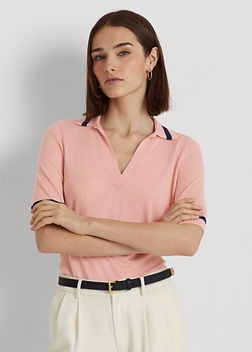 Pink Women’s Ralph Lauren Silk-Blend Short-Sleeve Sweaters Pink Women’s Ralph Lauren Silk-Blend Short-Sleeve Sweaters