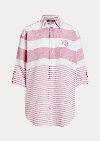 Pink Women’s Ralph Lauren Striped Oversize Linen Shirts