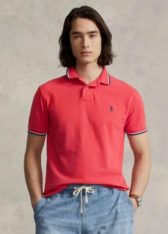 Red Men’s Ralph Lauren Custom Slim Fit Mesh Polo Shirts