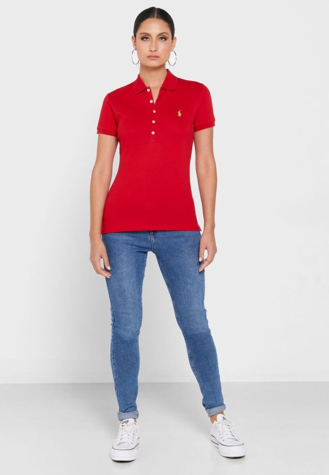 Red Women’s Ralph Lauren Button Detail Shirt Polo Shirts