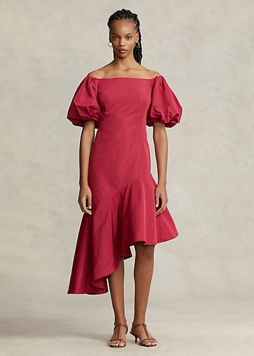 Red Women’s Ralph Lauren Ruffled Asymmetrical Taffeta Gown Dress Red Women’s Ralph Lauren Ruffled Asymmetrical Taffeta Gown Dress
