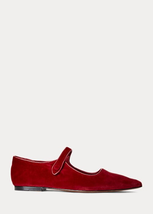 Red Women’s Ralph Lauren Velvet Mary Jane Pointed Flat Shoes Red Women’s Ralph Lauren Velvet Mary Jane Pointed Flat Shoes
