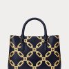 Refined Navy/Modern Gold Women’s Ralph Lauren Foil-Print Leather Medium Marcy Satchel Bags