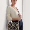 Refined Navy/Modern Gold Women’s Ralph Lauren Foil-Print Leather Medium Marcy Satchel Bags