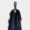 Refined Navy/White Stripe Women’s Ralph Lauren Striped Leather Medium Farrah Satchel Bags