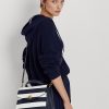 Refined Navy/White Stripe Women’s Ralph Lauren Striped Leather Medium Farrah Satchel Bags