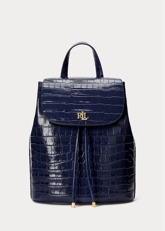 Refined Navy Women’s Ralph Lauren Embossed Leather Medium Winny Backpacks