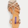Rose Gold Women’s Ralph Lauren Wells Embellished Suede & Leather Sandals