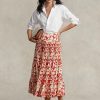 Rose Women’s Ralph Lauren Print Satin Pleated A-line Midi Skirts