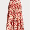 Rose Women’s Ralph Lauren Print Satin Pleated A-line Midi Skirts