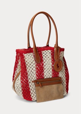 Ruby/Natural Women’s Ralph Lauren Striped Woven Large Bellport Tote Bags