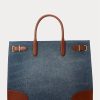 Sunset Indigo Wash/Lauren Women’s Ralph Lauren Leather-Trim Denim Large Devyn Tote Bags Sunset Indigo Wash/Lauren Women’s Ralph Lauren Leather-Trim Denim Large Devyn Tote Bags