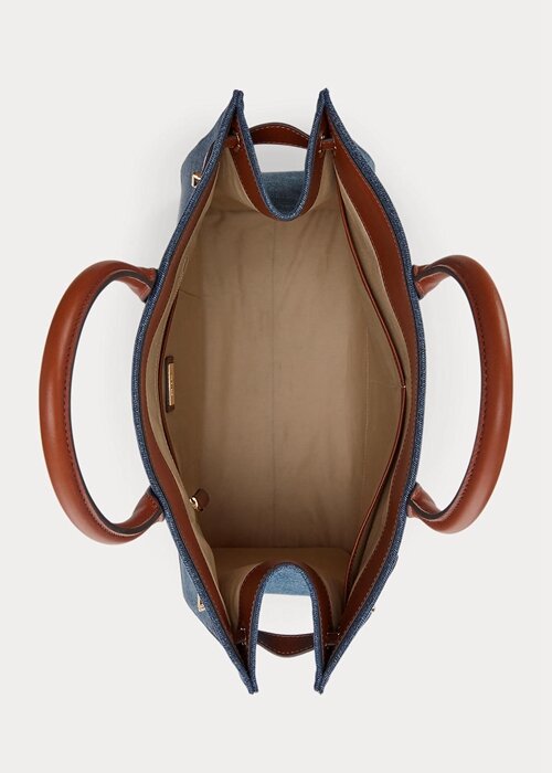 Sunset Indigo Wash/Lauren Women’s Ralph Lauren Leather-Trim Denim Large Devyn Tote Bags Sunset Indigo Wash/Lauren Women’s Ralph Lauren Leather-Trim Denim Large Devyn Tote Bags