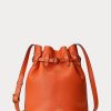 Sunset Orange Women’s Ralph Lauren Leather Medium Bellport Bucket Bags