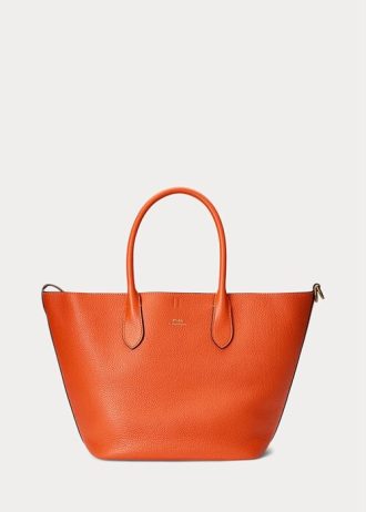 Sunset Orange Women’s Ralph Lauren Reversible Leather Medium Bellport Tote Bags